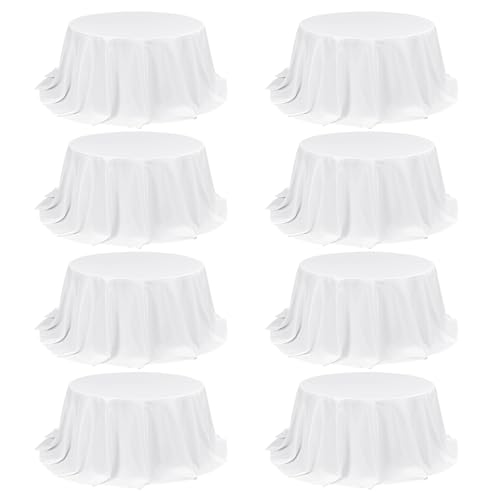 FXKS 8 Pack White Round Tablecloth 132 Inch Circle Polyester Table Cloth, Washable Fabric Stain and Wrinkle Resistant Table Cover Round Table Clothes for Wedding Parties Banquet Reception Dining