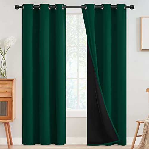 SimpleHome Dark Green 100% Blackout Curtains Room Darkening Living Room 84 - Curtains for Bedroom,Thermal Insulated Grommet Window Drapes,Curtains for Living Room with Black Back,42 x 84 Inch,2 Panels