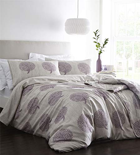 Coppice Tree Duvet Cover and Pillowcase Bed Set, Percale Cotton, Mulberry, Super King