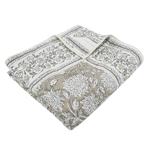 Levtex Home - Adare Taupe - Throw - Bordered Floral - Taupe, Grey and Cream -Quilted Throw (50x60in.) - Cotton