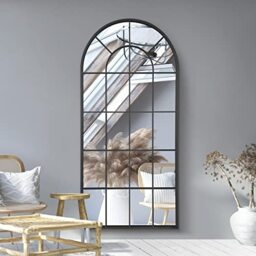 "MirrorOutlet The Arcus - Black Framed Window Modern Full Length Arched Leaner/Wall Mirror 71"" X 33.5"" (180CM X 85CM)"