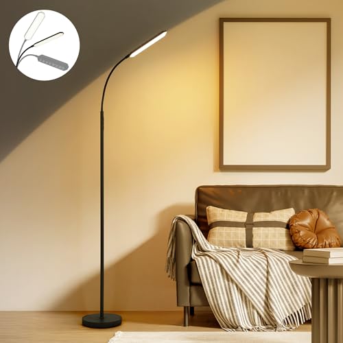 LuminexDesigns LED Floor Lamp for Living Room 18W Super Bright Dimmable Standing Lamp 2700K–6500K with Remote & Timer, Eye-Caring Reading Lamp Floor Standing, Black