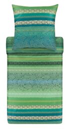 Bassetti MONREALE 9321848 Bed Linen + 1 Pillowcase 100% Cotton Sateen in Green V1 Dimensions: 155 x 220 cm + 1 Carat 80 x 80 cm