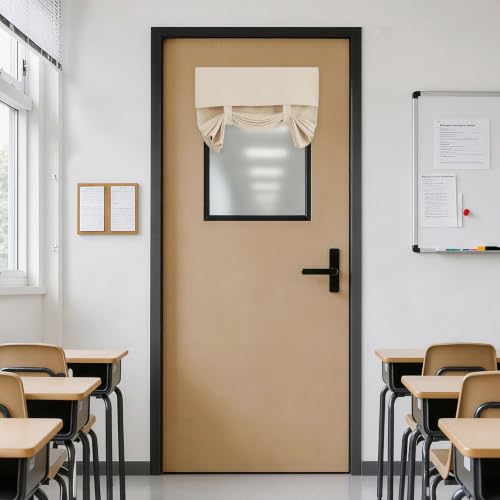 Vatge Magic Tape Door Curtains - Entry Door Curtains for Glass Window, Small Windows for Bedroom/Living Room/Classroom, 1 Panel, 24W x 36L Inch, Light Beige