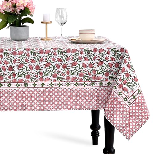 CPC Square Table Cloth, Red Indian Block Print Cotton Fabric Farmhouse Table Cover for Outdoor, Mothers Day, Buffet, Wedding- 60x60 Inch, Red Garnet