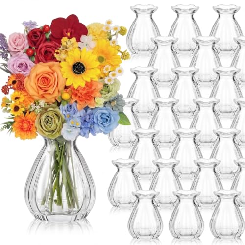 Ninehaoou 40 Pieces Glass Bud Vases for Centerpieces Bulk Mini Flower Bouquets Vases Small Cute Crystal Ribbed Glass Bud in Bulk for Wedding Baby Bridal Shower Table Party Home Decor (Clear)
