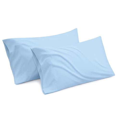 100% Egyptian Cotton Pillowcases - 400 TC Egyptian Quality Set of 2 Pillow Cases - Silky Soft 2pc Pillow Cover (King,Light Blue) Solid