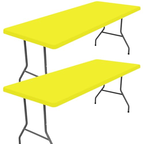 "Moosfor Spandex 4 Foot Rectangle Table Cloth 2 Pack, Elastic Fitted Tablecloths for Picnic, Stretch Washable Patio Table Cover for Outdoor, Camping, Banquet and Parties (Light Yellow, 24""x48"")"