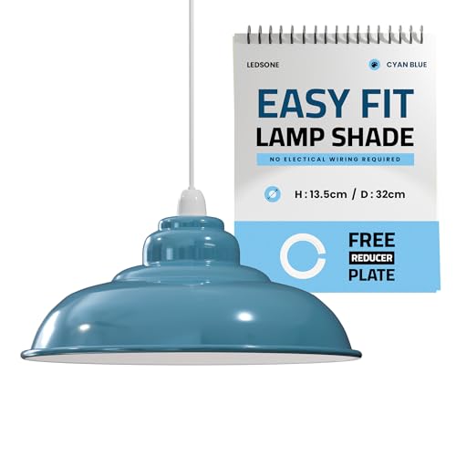 Metal Ceiling Lamp Shade 22cm Easy Fit Light Pendant Modern Lighting Shade for Bedroom, Hallway, Office, Café, Restaurant Industrial Light Shade Pendant(Pack 2) (Blue)