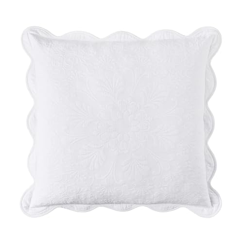 "Historic Charleston Charleston Estate Modern Farmhouse Floral Matelasse Decorative Pillowcase with Scalloped Edges, 100% Cotton Breathable Bedding, Euro Sham (26"" x 26""), White Floral"