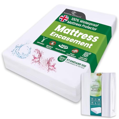 GC GAVENO CAVAILIA Premium Mattress Encasement King - 30cm Deep Waterproof Mattress Protector - Anti-Allergy Zipped Mattress Cover - Bed Bug Dust Mite Proof - King Size Mattress Protector - White