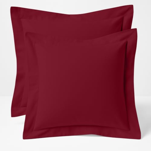 Cotton Metrics Linen 2 Pack Euro Pillow Shams 26x26 ??? 600 Thread Count 100% Organic Cotton Burgundy Square Pillow Covers with 2 Inch Flange, Soft & Smooth Premium Hotel-Quality Pillowcases Set of 2