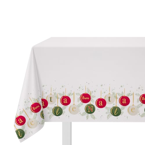 KASANOVA Christmas Tablecloth White Baubles Red and Green Red