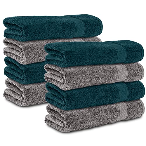 Komfortec Set of 8 Hand Towels 50 x 100 cm 100% Cotton Terry Towelling Soft Anthracite Grey/Petrol