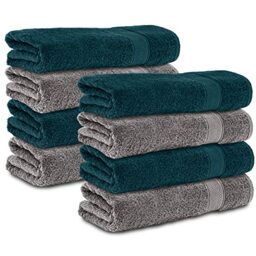 Komfortec Set of 8 Hand Towels 50 x 100 cm 100% Cotton Terry Towelling Soft Anthracite Grey/Petrol