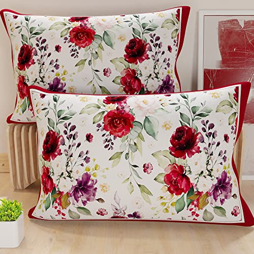 PETTI Artigiani Italiani - Bed Pillowcases, Set of 2 Pillow Covers 40x60 cm, Cushion Cover in Hypoallergenic Microfibre, Made in Italy, Floral Rosso Pattern