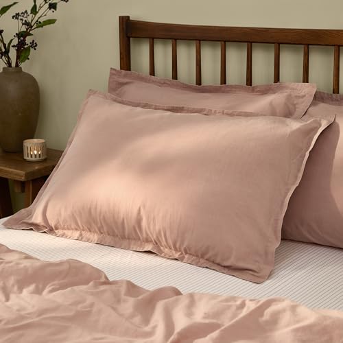 Yard Hebden Washed Cotton Pillowcase Pair – Soft Relaxed Percale Minimalist Pillow Covers (Cotta – 75x50cm)