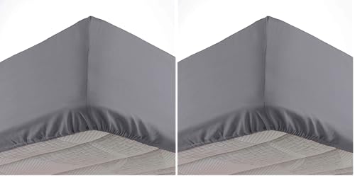 Douceur d'Intérieur, Double Fitted Sheet 140 x 190 cm Microfibre Plain Oscar Charcoal 100% Polyester 1643701 (Pack of 2)