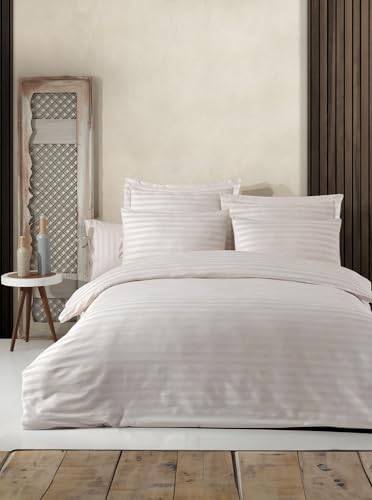 Nuit Des Rêves Beige Double Quilt Cover Set (200 x 200 cm), 70% Cotton/30% Polyester, 2 Pillowcases (80 x 80 cm), Machine Washable, Elegant Button Closure, Cosy & Stylish Bedding