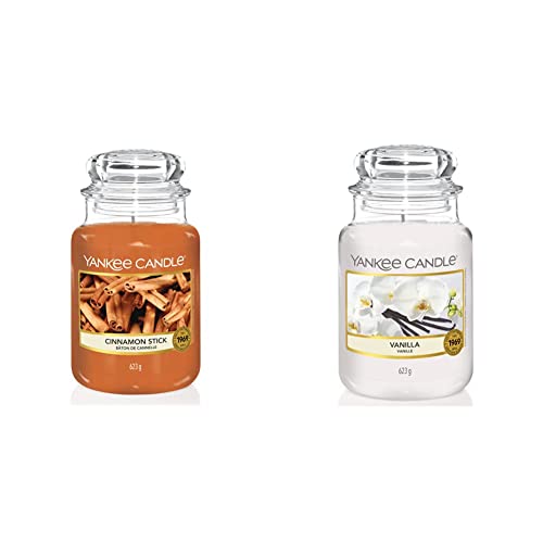 Yankee Candle Scented Candle - Cinnamon Stick Large Jar Candle - Long Burning Candles: up to 150 Hours & Scented Candle - Vanilla Large Jar Candle - Burn Time: Up to 150 Hours