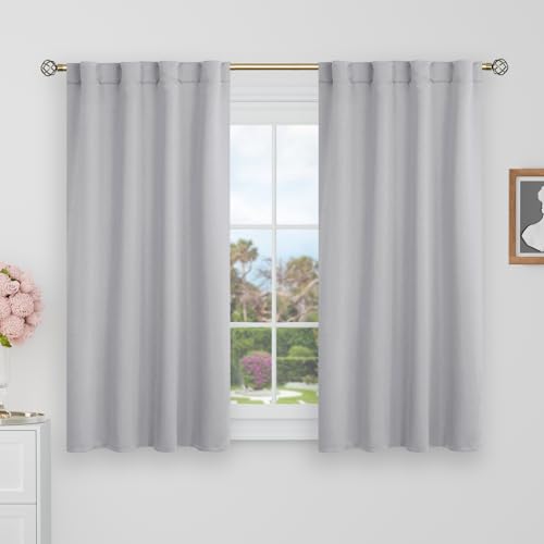 BGment 40 Inch Length Blackout Curtains for Bathroom Window - 38 x 40 inch Short Curtains Rod Pocket and Back Tab Thermal Insulated Room Darkening Curtains for Kitchen/Cafe, 2 Panels, Light Grey