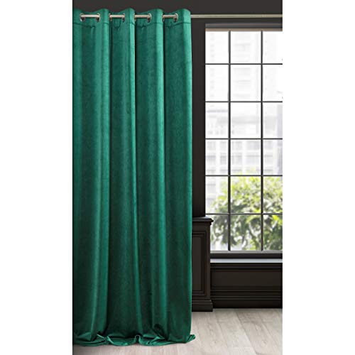Eurofirany Soft Plain Opaque Velvet Curtain with Eyelets - 1 Unit, Thick Fluffy Panel Drape Classic Glamour Elegant Living Room Bedroom, W55'' x L98.4'', 140x250 cm, Dark Green