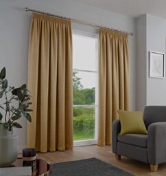 "Fusion - Galaxy - Pair of Dim-out Pencil Pleat Curtains - 66"" Width x 54"" Drop (168 x 137cm) in Ochre"