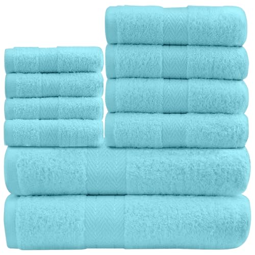 GC GAVENO CAVAILIA Soft Towels - 10 Piece Bathroom Towels Bale Set - Premium Quality Water Absorbent Towel, 4 Face 4 Hand 2 Bath Towel, 450 GSM Washable Towels Set, Aqua