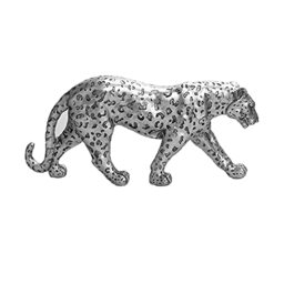 Polyroyal Cheetah Statue Home Decor Leopard Sculpture Resin Sitting Cheetah Figurine Desktop Table Top Ornament Decoration for Home Office-Gold Or Silver (Walking-Silver)