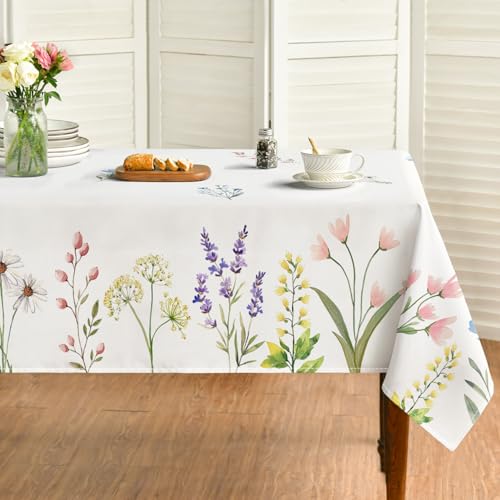 Horaldaily Spring Tablecloth Rectangle 60 x 84 Inch, Polyester Blooming Flower Table Cover Protector for Indoor Outdoor Wedding Birthday Party Home Dinner Decor