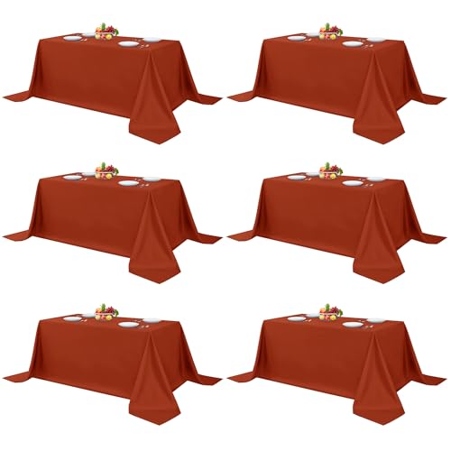 Fitable 6 Pack Rust 90??156 Inch Rectangle Tablecloth - Stain Resistant and Washable Table Cover, Polyester Fabric Table Cloth for Wedding, Party, Banquet, Formal Events