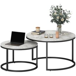 HOMCOM Round Coffee Table Set of 2, 78.5 x 78.5 x 46.5 cm, Marble Grey