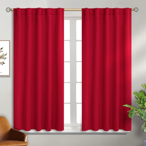 BGment Blackout Curtains 45 Inches Long for Bedroom - Room Darkening Noise Reducing Thermal Insulated Rod Pocket and Back Tab Curtains for Living Room, 2 Window Curtains Panels, 42 x 45 Inch, Red