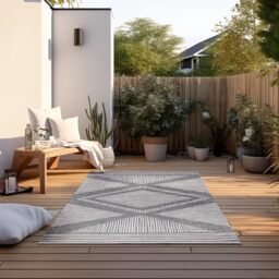 ELLE Decoration Indoor and Outdoor Rug Reversible Rug Weatherproof & Waterproof Modern Diamond Pattern Geometric Pattern Outdoor Rug for Garden, Balcony, Patio, Living Room - Silver, 120 x 170 cm