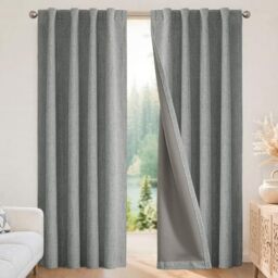 Joydeco Black Blackout Curtains for Bedroom - Linen Curtains70×96 inch, 100% Thermal Insulated 1 Panels Light Blocking Drapes, Rod Pocket & Back Tabs, Darkening Privacy for Living Room