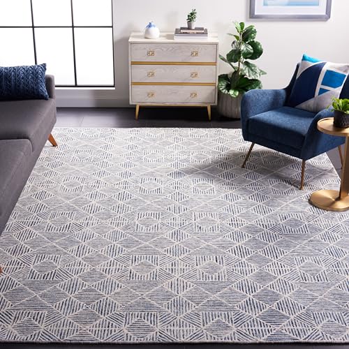 Safavieh Contemporary Rug for Living Room, Dining Room, Bedroom - Abstract Collection, Short Pile, in Blue and Ivory, 244 X 305 cm