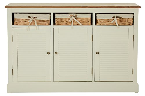 Premier Housewares Dorset Sideboard 3 Doors/3 Rattan Baskets, Wood, Cream