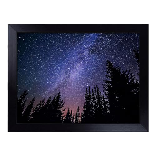 Lap Tray with Bean Bag Cushion, The Milky Way Space Galaxy Forest - Handmade in the UK, Raised Wooden Edge, Padded Cushion, Heat-Resistant Wipe-Clean Surface, for Meals, Laptops and Crafts