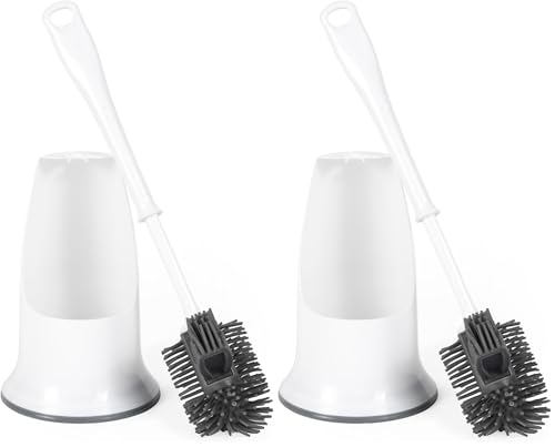 Beldray LA084538UFEU7 Antibac Bathroom Toilet Brush And Holder - Treated with Zinc Pyrithione To Prevent Bacteria Build Up, Non-Scratch Silicone Bristles, Built-In Hygienic Rim Cleaner, Easy Store