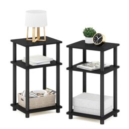 Furinno JUST Side Table Set of 2, 3-Tier End Tables, Open Shelves Night Stand, Nightstand, Toolless Assembly, for Living Room, Bedroom, Americano