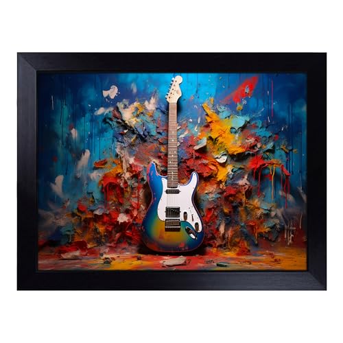 Lap Tray with Bean Bag Cushion, Guitar Photograph 8K - Handmade in the UK, Raised Wooden Edge, Padded Cushion, Heat-Resistant Wipe-Clean Surface, for Meals, Laptops and Crafts