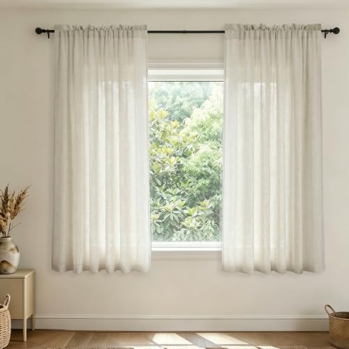 Mrs.Naturall 54 Inch Curtains for Bedroom Farmhouse Decor 2 Panels Rod Pocket Linen Sheer Light Weight Flowy Ivory Cream Curtains for Dining Room Living Bathroom Closet Door Wide 38 x 54 Inch Length