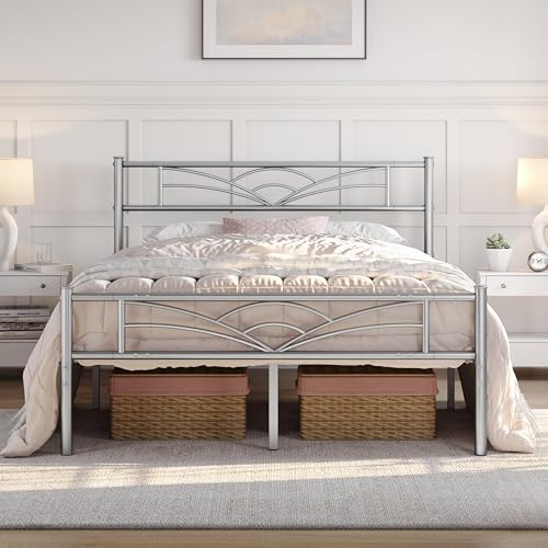 Yaheetech 4ft6 Double Metal Bed Frame with Cloud-inspired Design, Silver