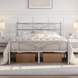 Yaheetech 4ft6 Double Metal Bed Frame with Cloud-inspired Design, Silver