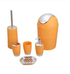 BATHROOM SET 6 PIECE ACCESSORY BIN SOAP DISH DISPENSER TUMBLER TOOTHBRUSH HOLDER (ORANGE)