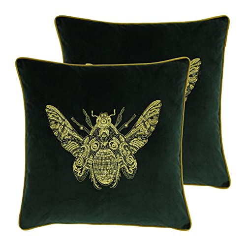 Paoletti Cerana Twin Pack Feather Filled Cushions, Emerald, 50 x 50cm