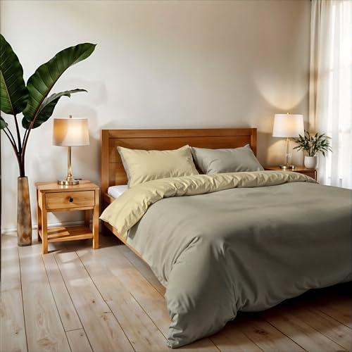 Double Duvet Cover, Plain Double Face, Vera Bed Linen Set with Duvet Cover 250 x 200 cm with Envelope 20 x 50 cm + 2 Pillowcases 50 x 80 cm, Taupe/Ecru