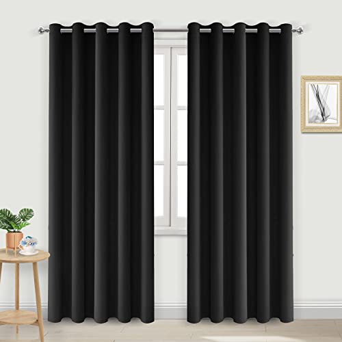 DWCN Black Curtains 84 Inch Length, Thermal 60 Wide Inch Curtain for Bedroom, Room Darkening Drapes for Living Room - W60 x L84 Inches Long