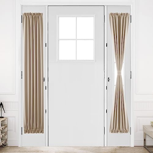 DWCN French Door Curtain - Rod Pocket Thermal Blackout Panel for Glass Window, Kitchen and Patio - Privacy, 12 X 72 Inches Long, 1 Panel With Tieback, Beige