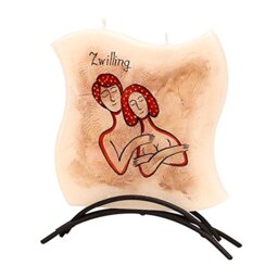 Dekohelden24 Zodiac Sign Gemini High-Quality Flat Candle with Metal Stand, 16 x 16 cm